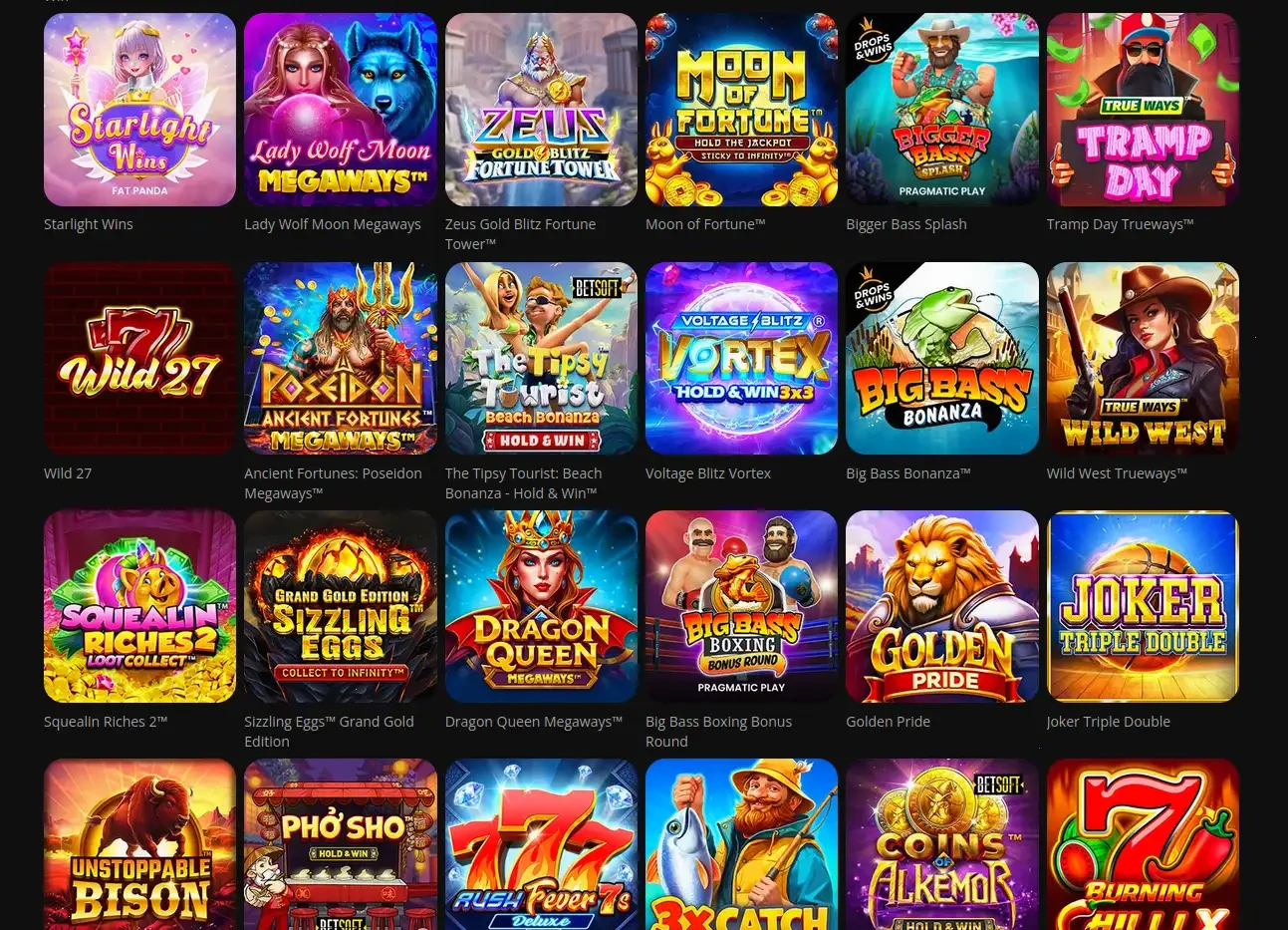 Interface mobile du casino Boomerang avec sélection de jeux sur smartphone